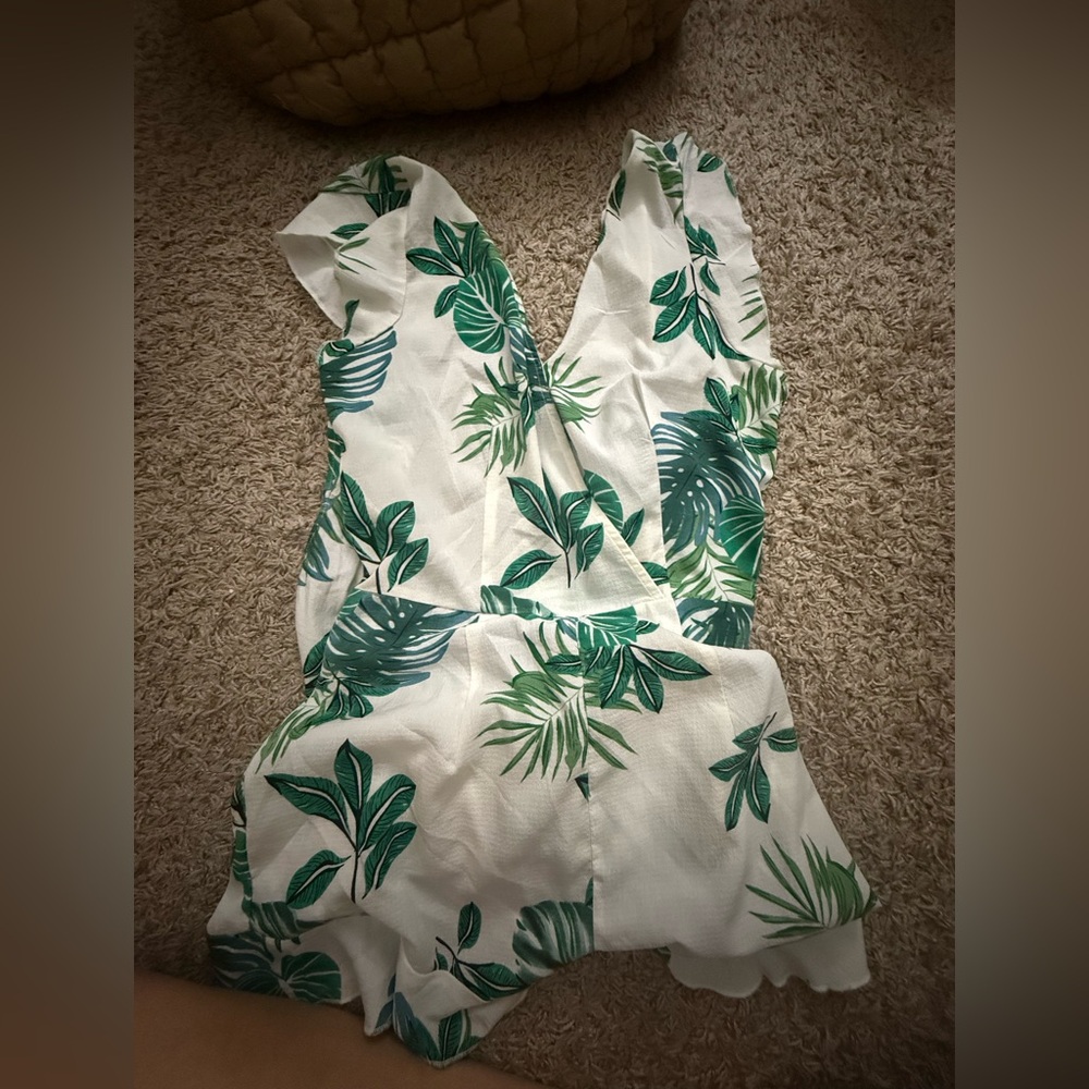Tropical Leaf Print Wrap Romper
